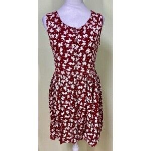 24 Karat Women's Free Size Burgundy Floral Rayon Button-Up Tie-Back Sundress